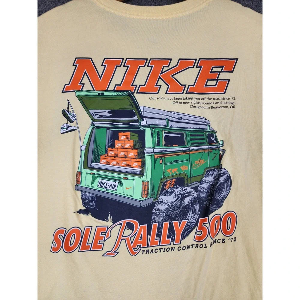 Nike Sole Rally 500 Graphic Tee Mens‎ Large Pale Yellow Monster Van T-Shirt L